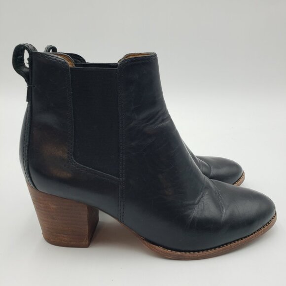 Madewell Regan Chelsea Bootie Boots 7.5 Womens Leather Ankle Block Heels Black - Picture 1 of 10